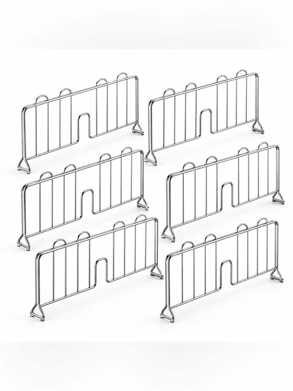 6 Pc Chrome Steel Wire Shelf Dividers 18” x 8” No Tool Pantry Closet Storage